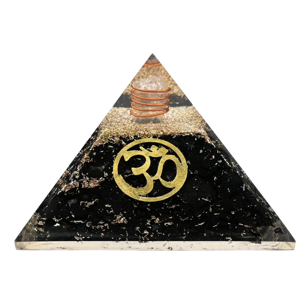 Black Tourmaline Orgone Pyramid - OM