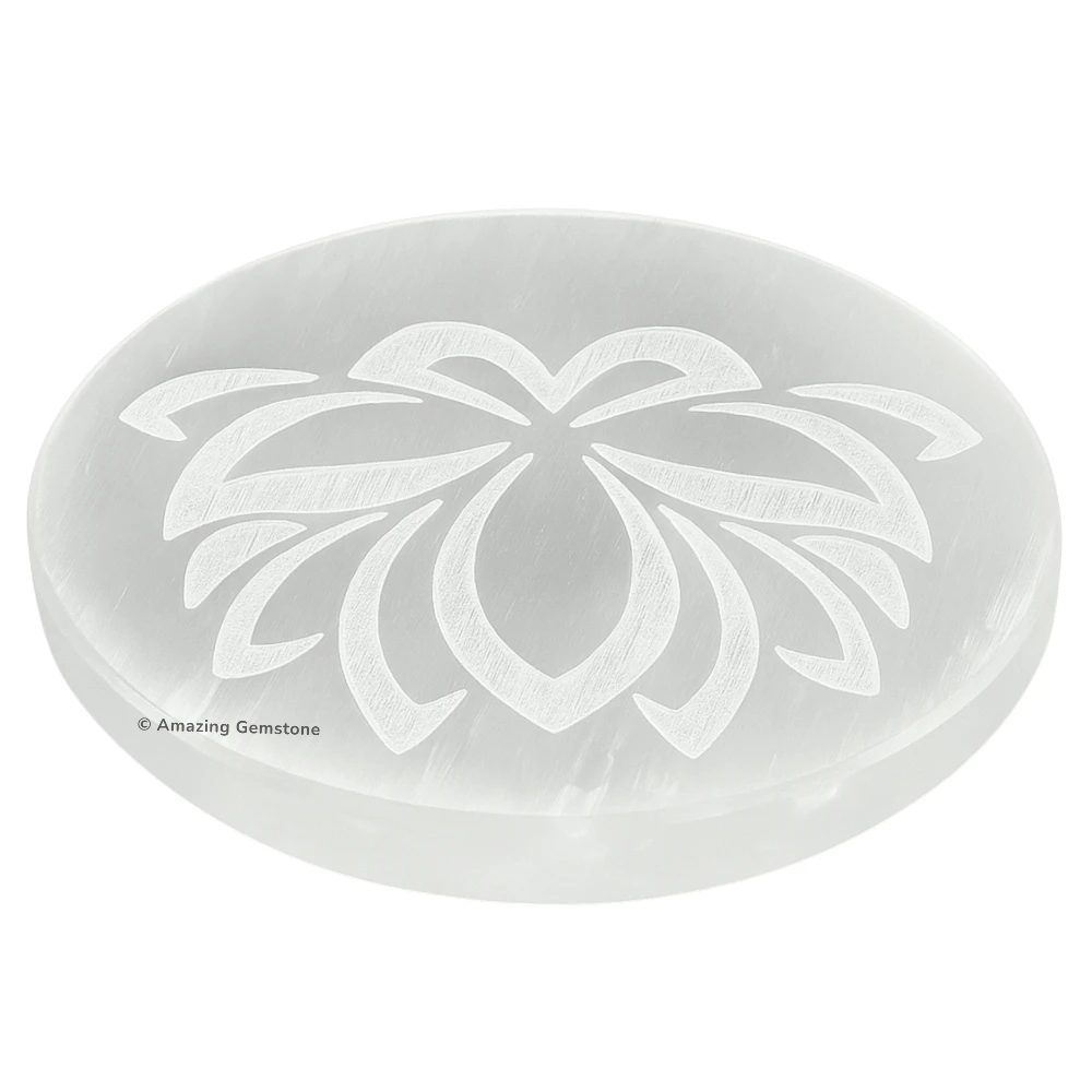 Selenite Charging Plate for Crystals - Lotus FOL (3 Inch)