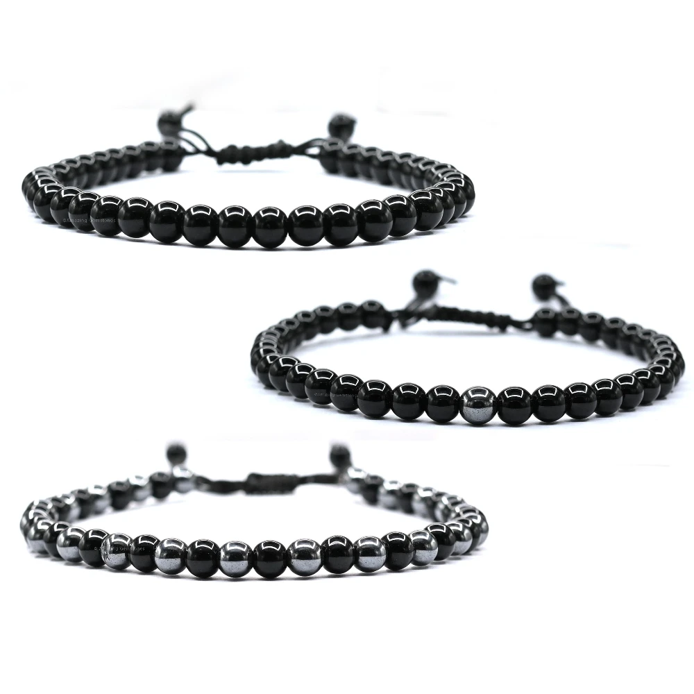Anti Swelling Black Obsidian Hematite Set Of 3 Anklet (Without Knot)