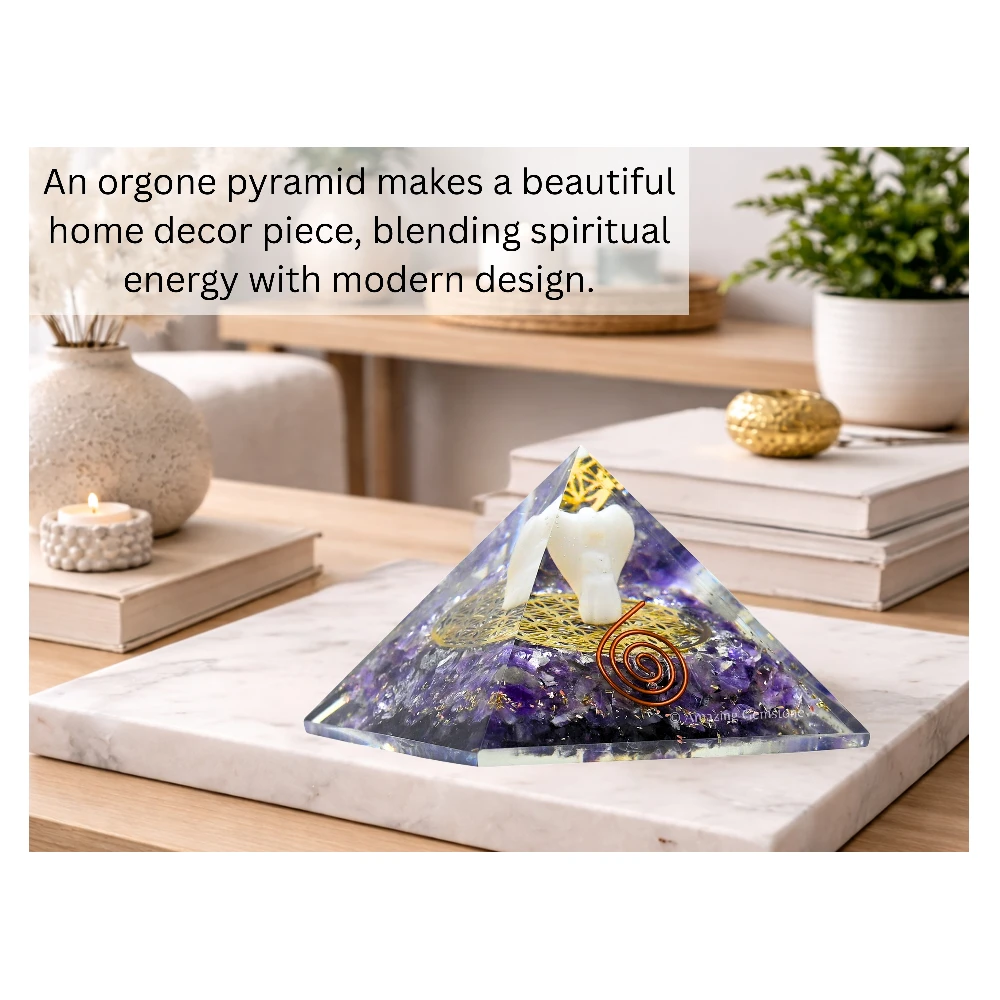 Amethyst Orgone Pyramid - Flower of Life with Angel