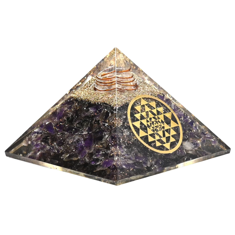 Amethyst Orgone Pyramid - Round Sri Yantra