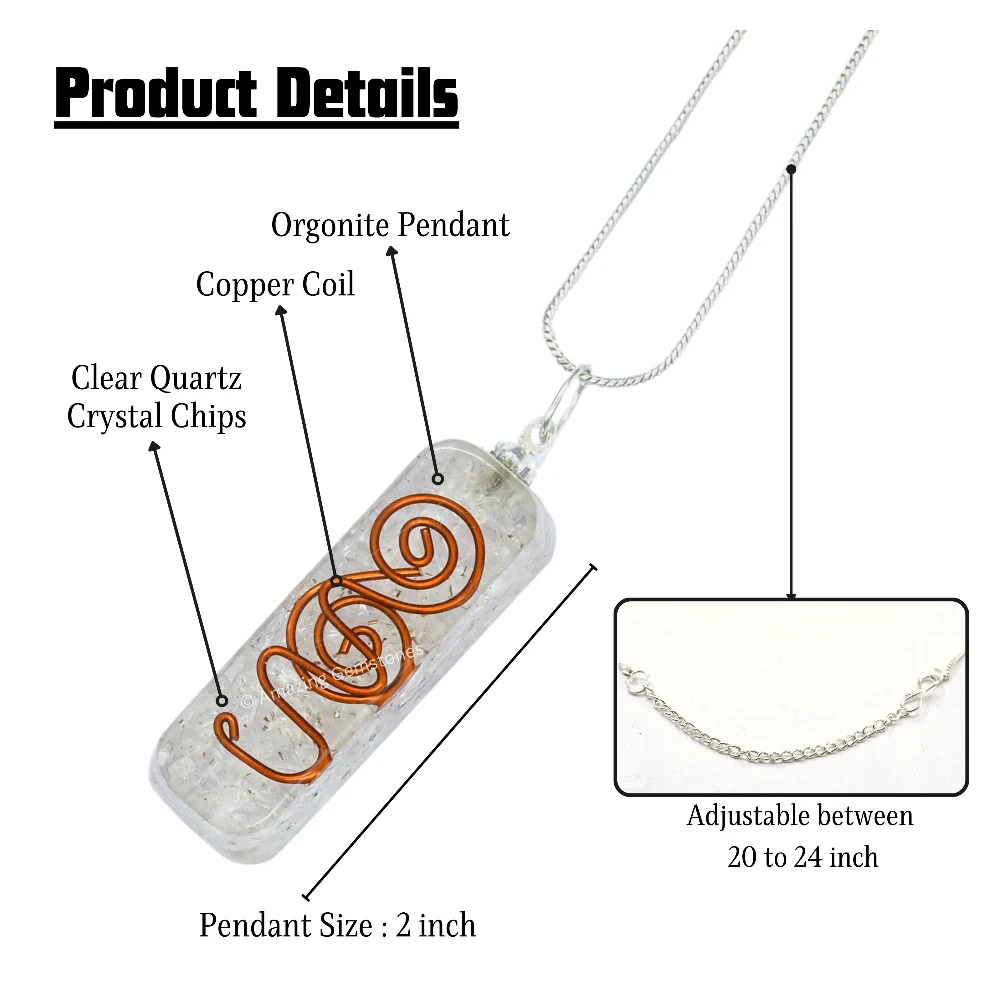 Clear Quartz Crystal Orgone Pendant - Rectangle