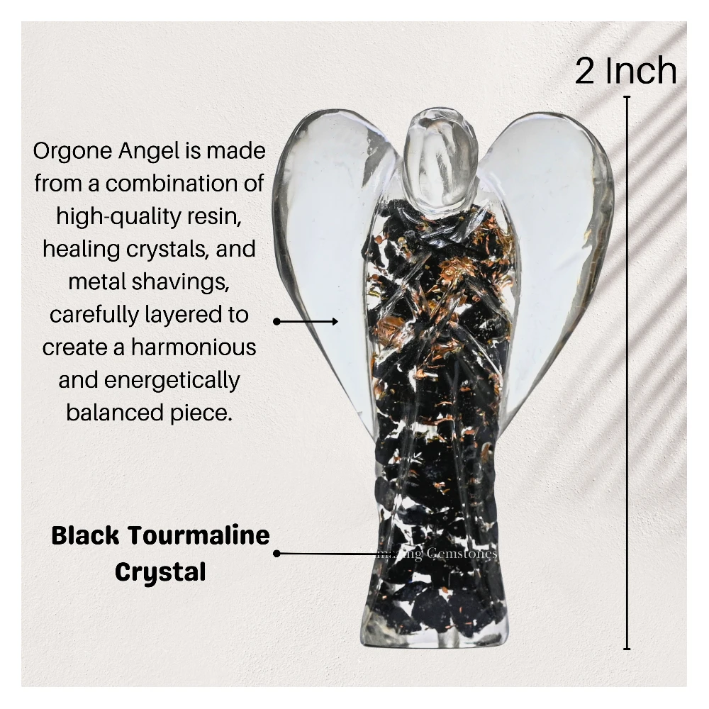 Black Tourmaline Orgone Angel Figurine (2 Inch)