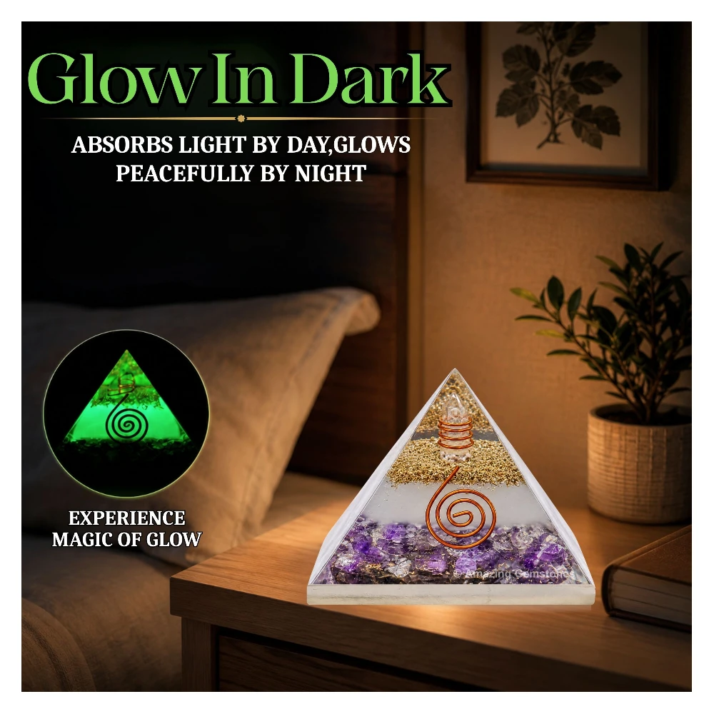 Amethyst Orgone Pyramid - Glow in Dark