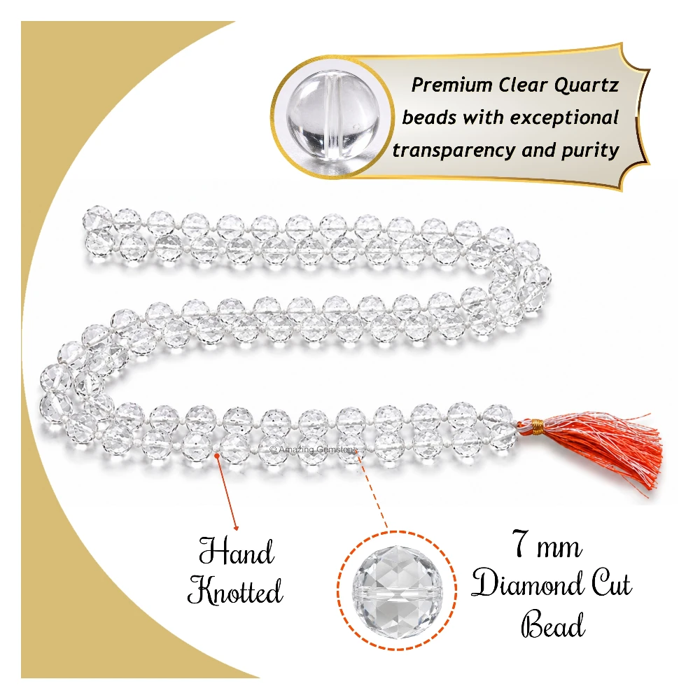 Sphatik Mala - Diamond Cut 7mm Beads (Hand Knotted)