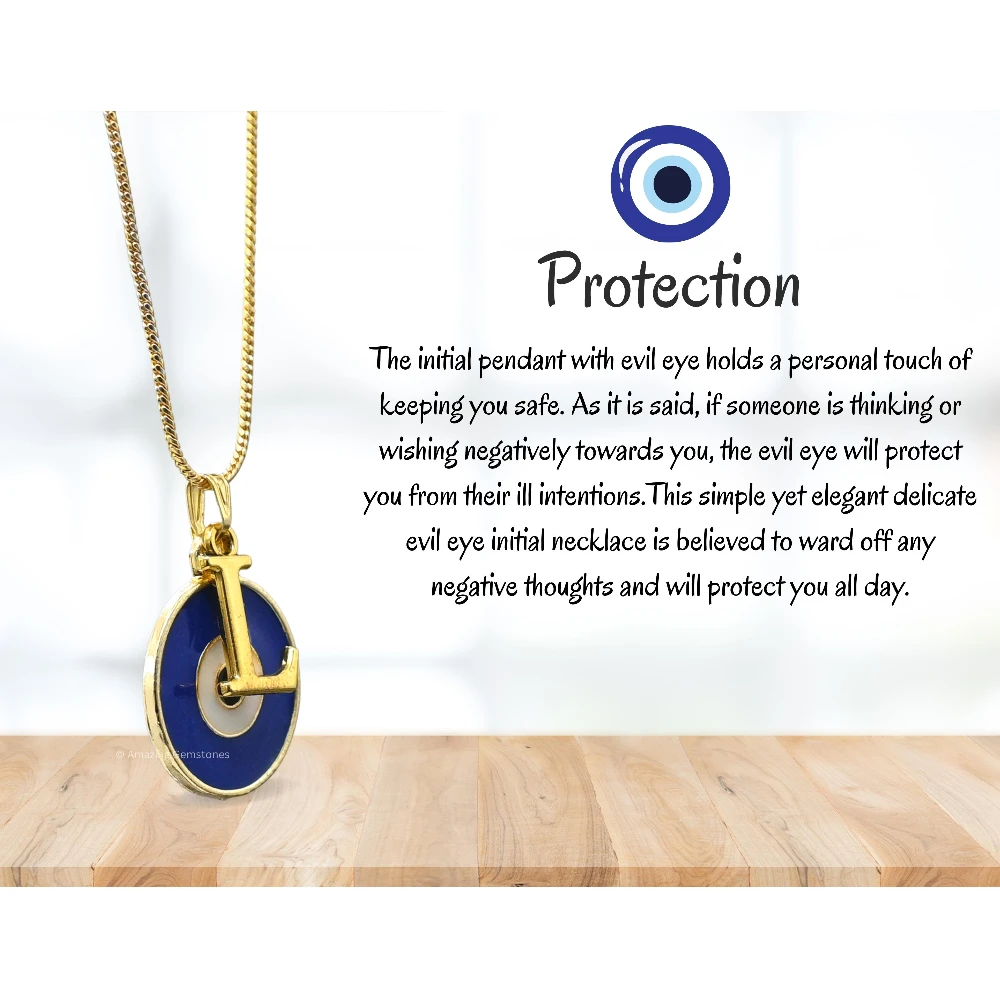 Evil Eye Pendant Necklace with L Initial