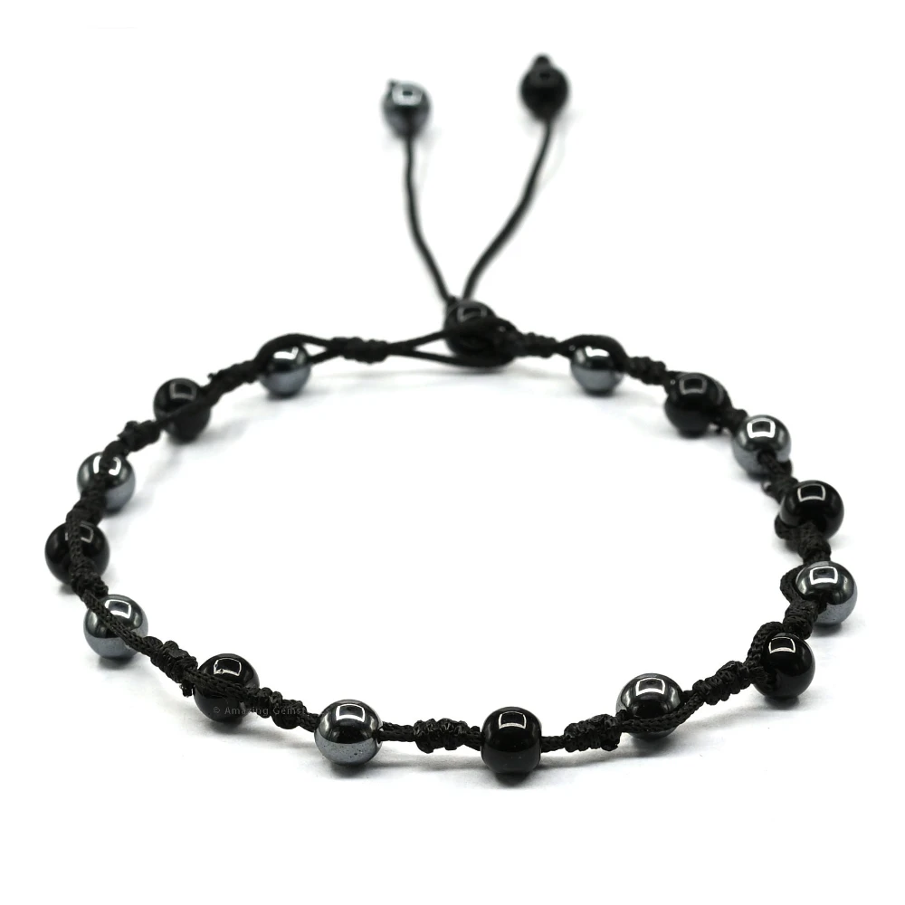 Black Obsidian Hematite Anklet (Hand Knotted)