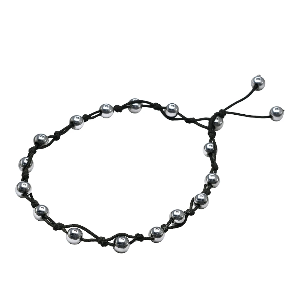 Silver Hematite Anklet (Hand Knotted)