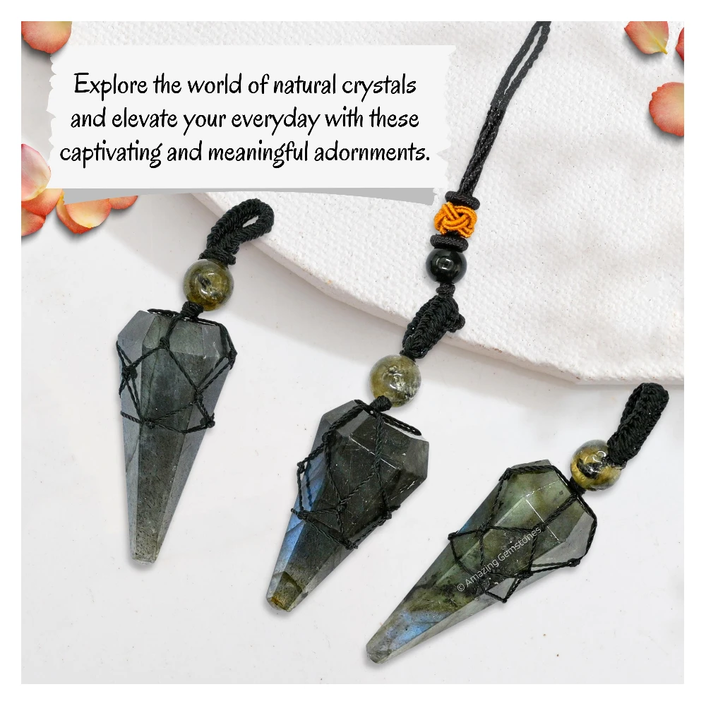 Labradorite Pendulum Pendant Necklace (Macrame)