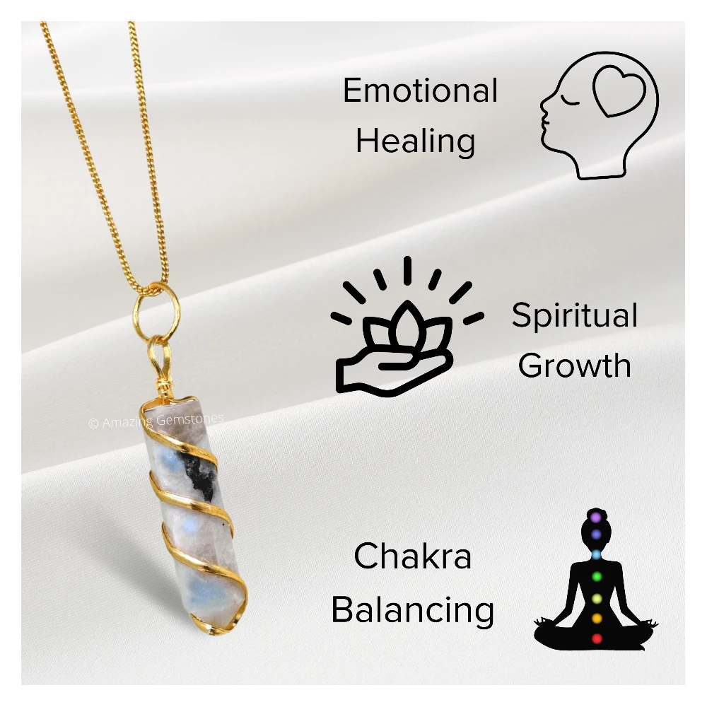 Rainbow Moonstone Necklace - Spiral Pencil Point (Gold)