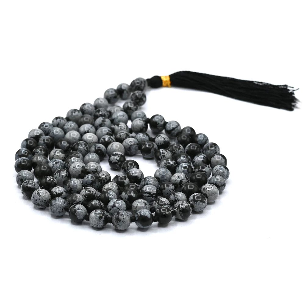 Snowflake Obsidian Mala (Hand Knotted)