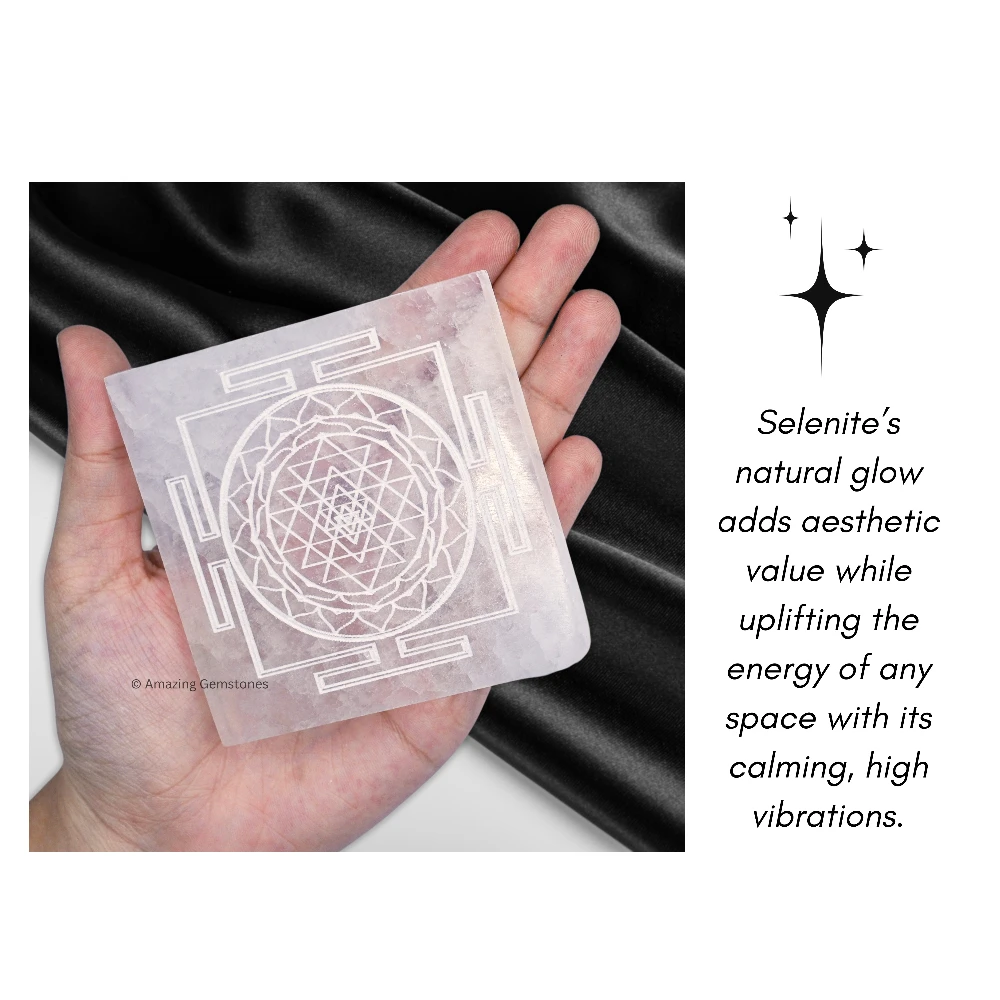 Selenite Charging Plate for Crystals - Sri Yantra(Square) (3 Inch)