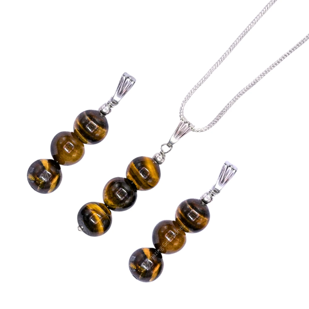 Tiger Eye Bead Pendant (Silver)