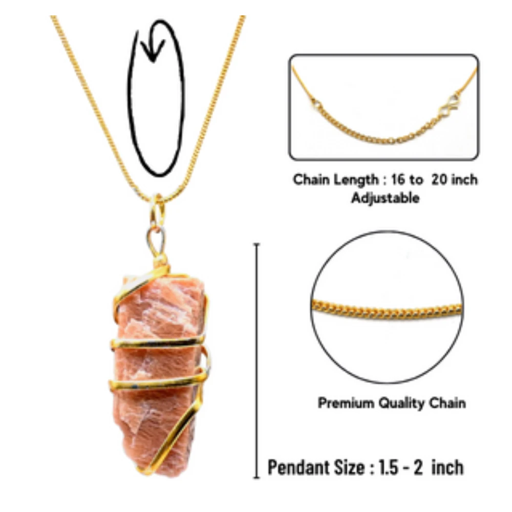 Peach Moonstone Necklace - Raw Crystal (Gold)