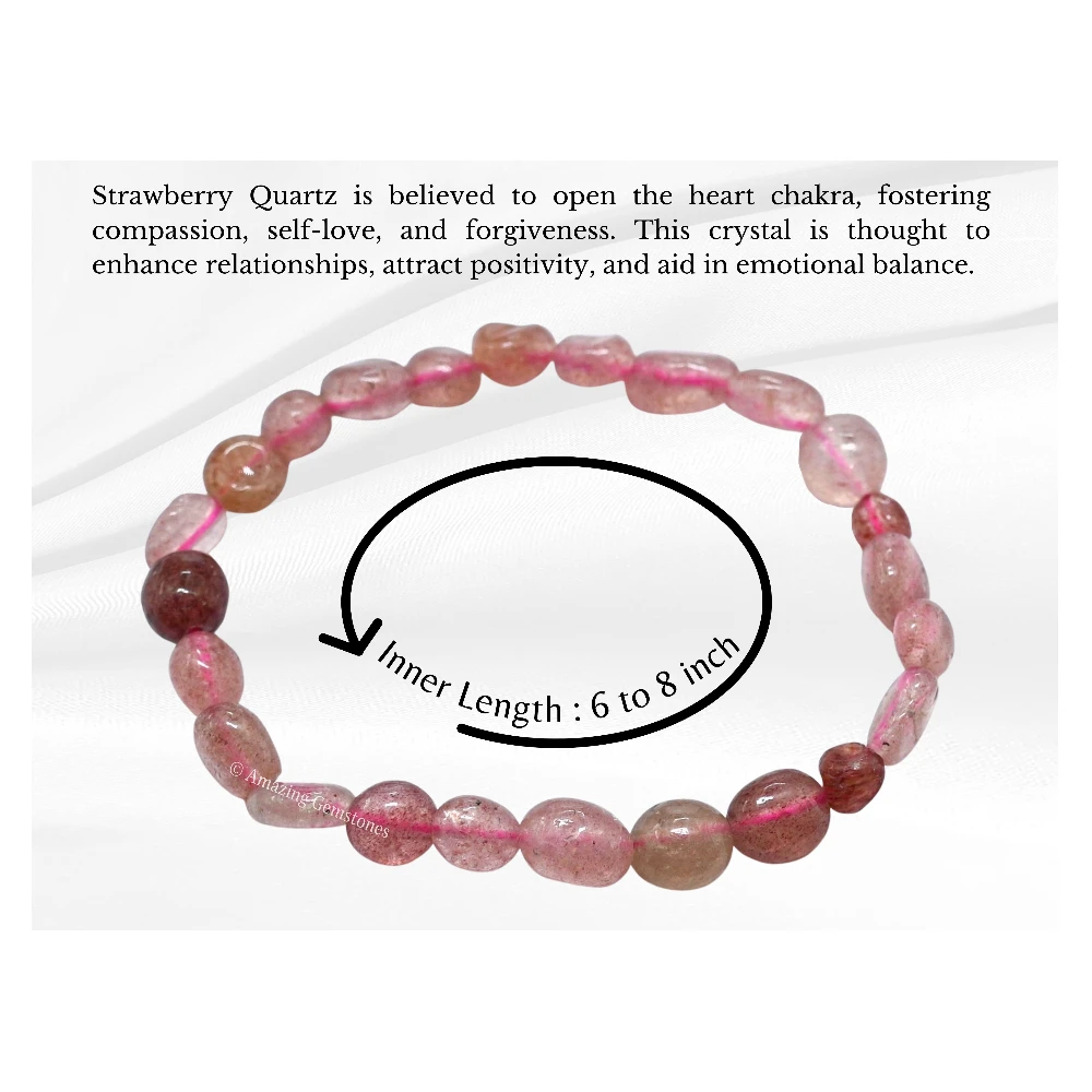 Strawberry Quartz Tumbled Stone Bracelet (Stretchable)