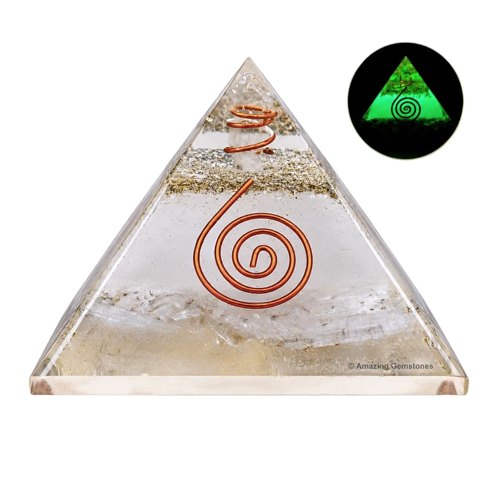 Selenite Orgone Pyramid - Glow in Dark