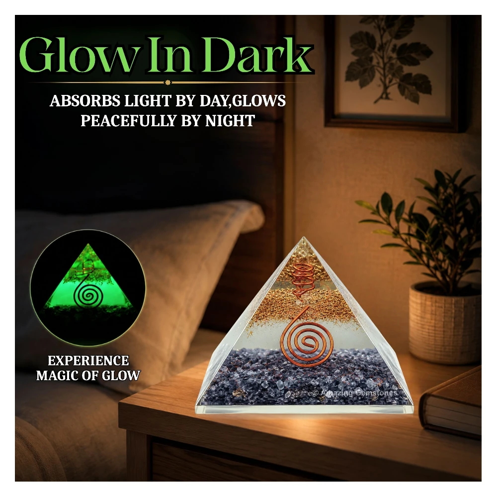 Iolite Orgone Pyramid - Glow in Dark
