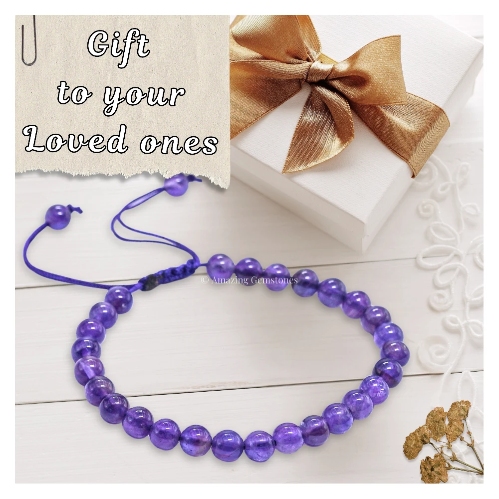 Amethyst Healing Crystal Bracelets - 6mm Beads (Adjustable)