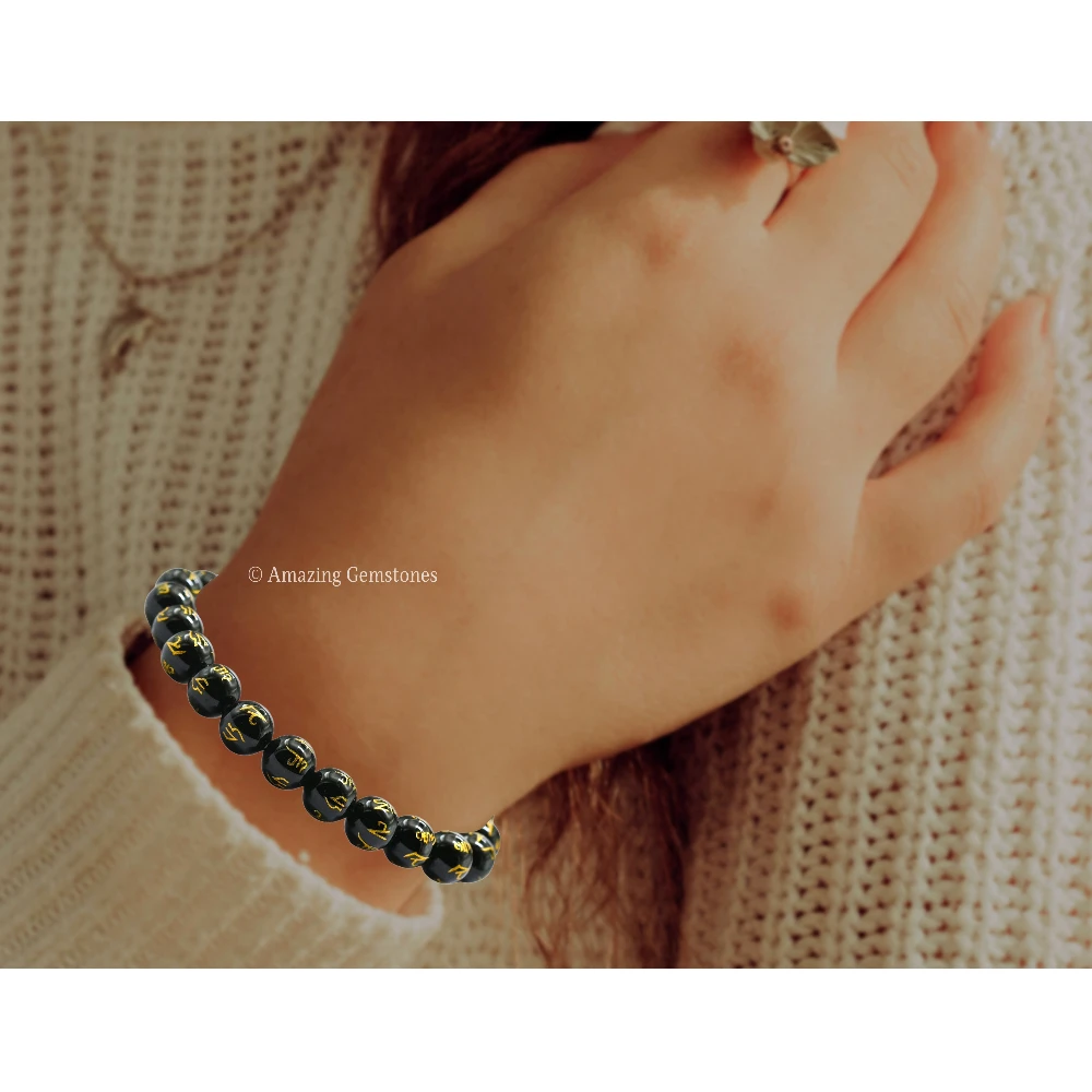 Black Agate (Om Mani Padme Hum) Bracelet (Strechable)