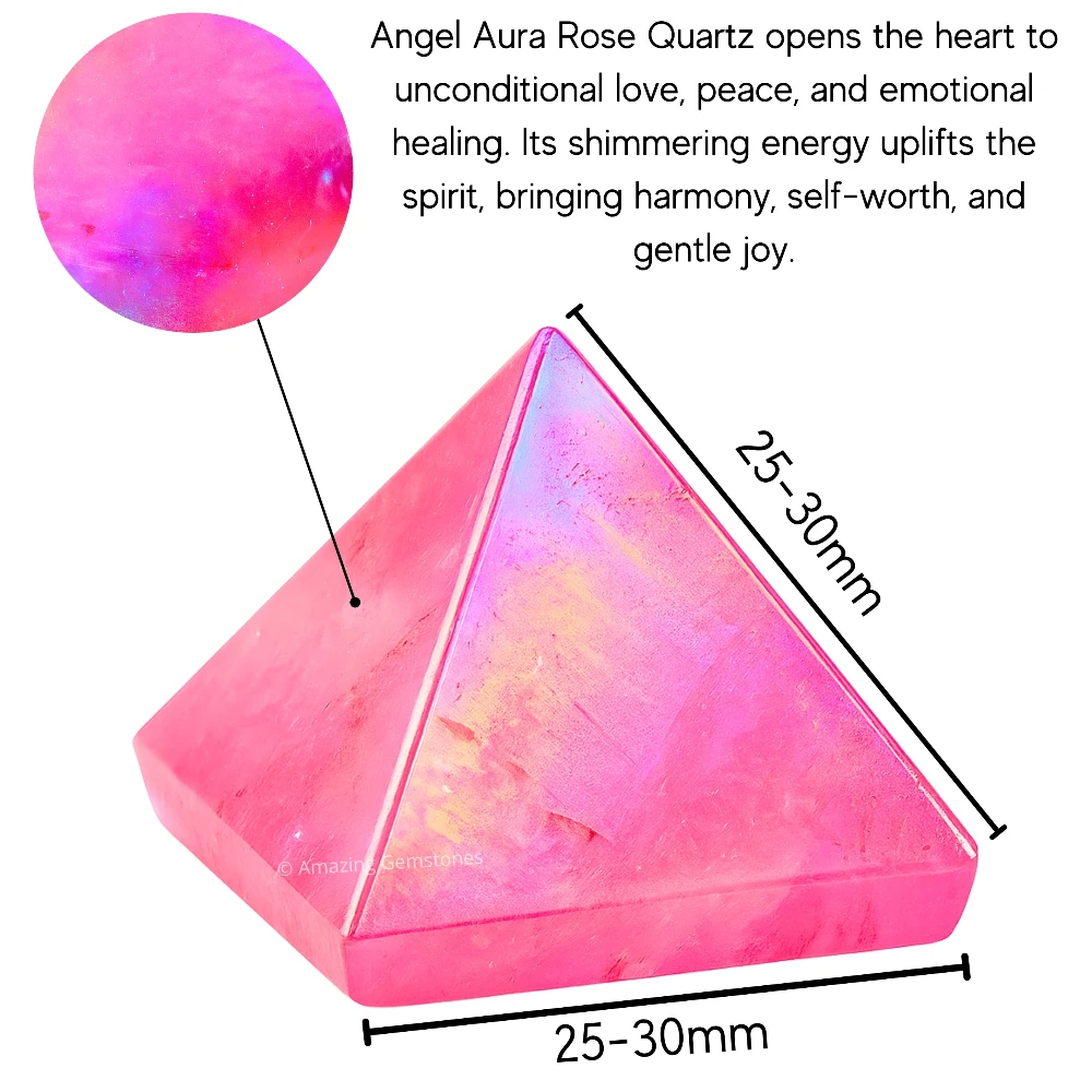 Angel Aura Rose Quartz Pyramid (1 Inch)