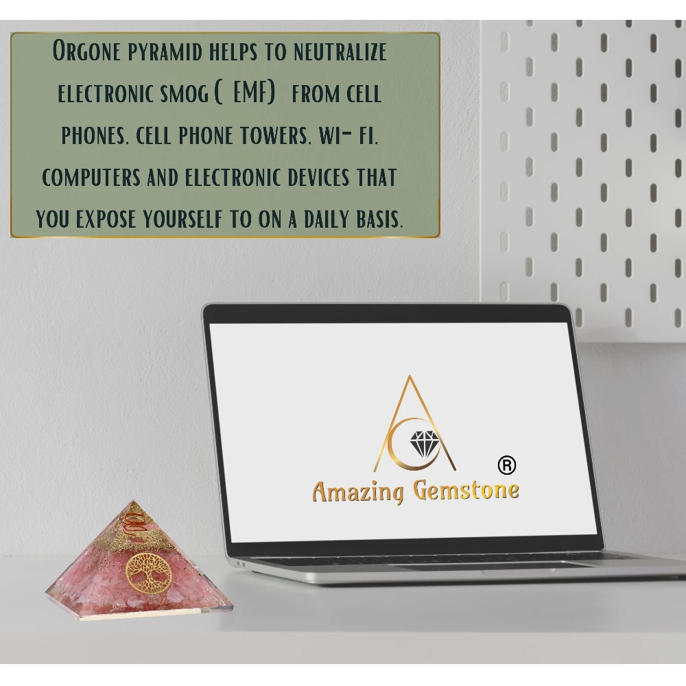 Rose Quartz Orgone Pyramid - Tree of Life