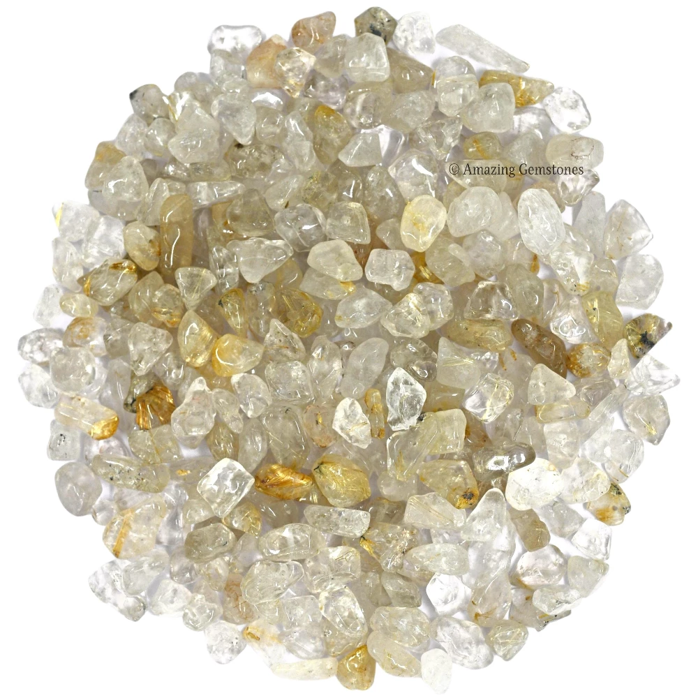 Golden Rutilated Quartz Chips - Pre Drilled