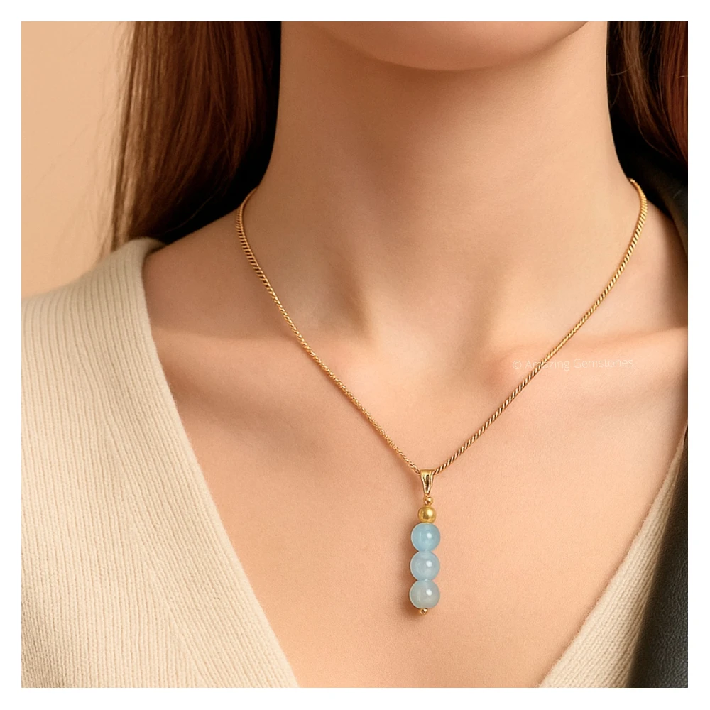 Aquamarine Bead Pendant (Gold)
