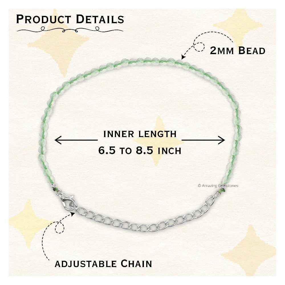 Green Amethyst Crystal Bracelet - 2mm Faceted Bead (Silver)