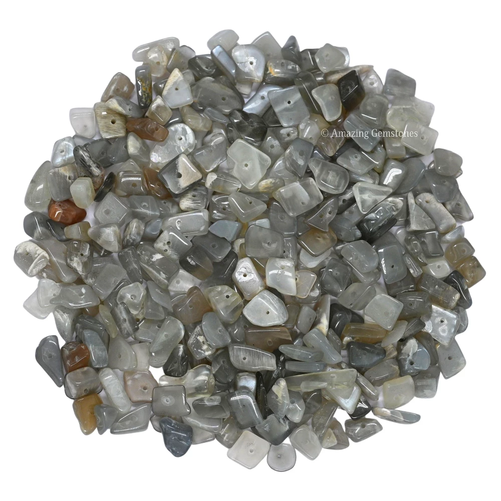 Grey Moonstone Chips - Pre Drilled