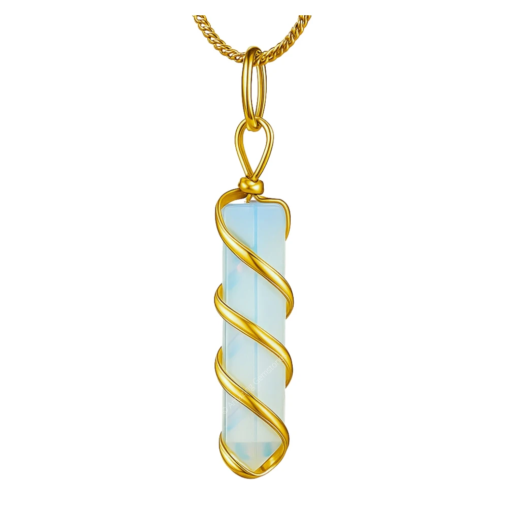 Opalite Necklace - Spiral Pencil Point (Gold)