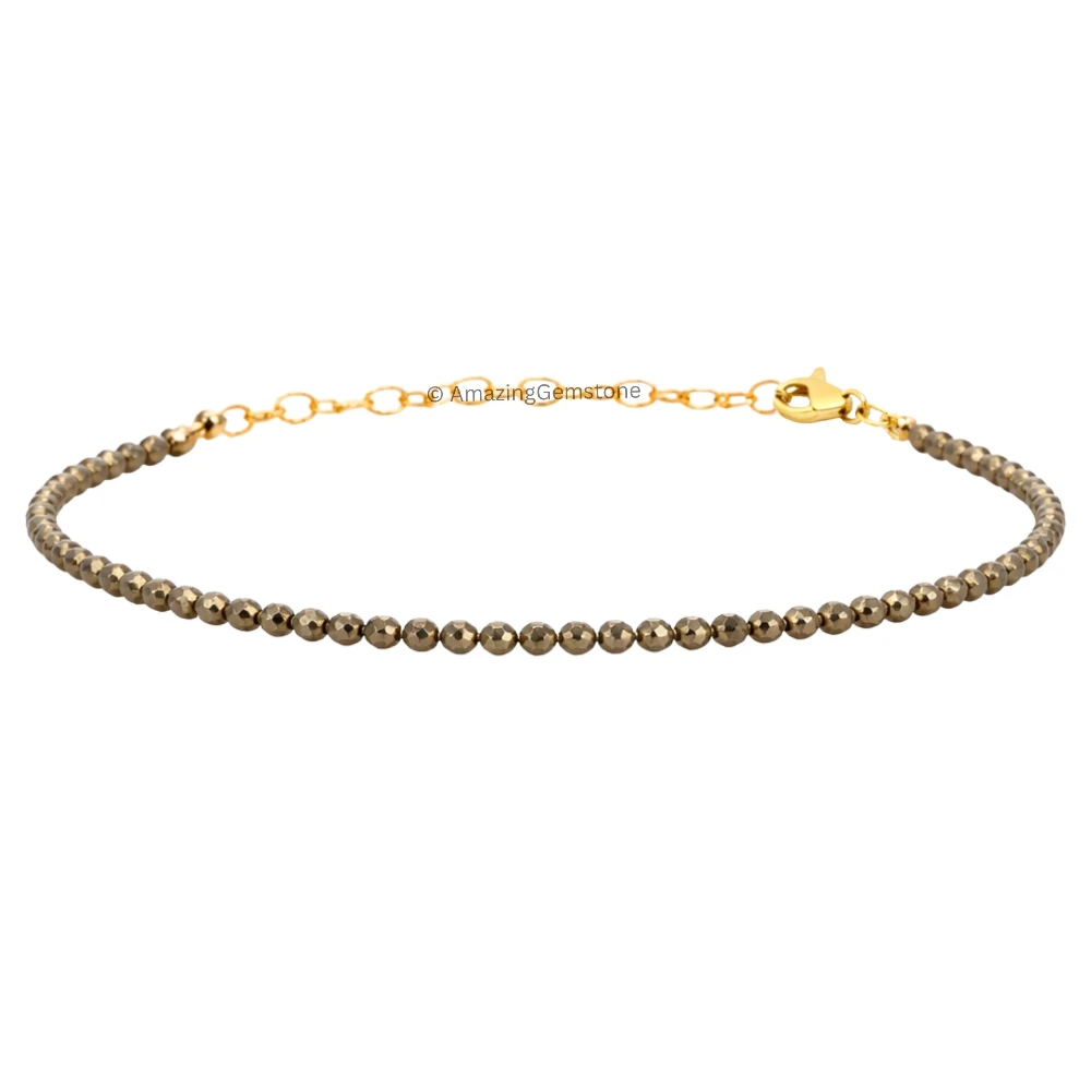 Pyrite Crystal Bracelet - 2mm Faceted Bead (Gold)