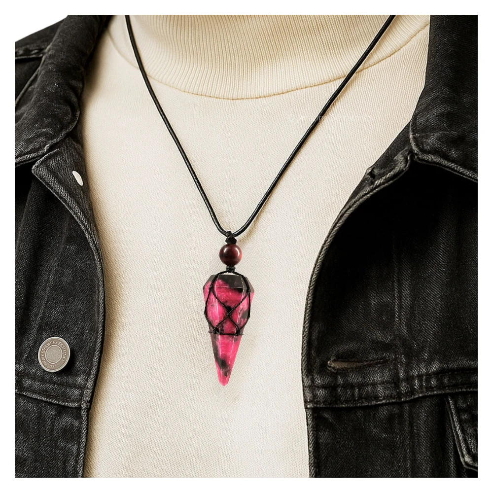 Rhodonite Pendulum Pendant Necklace (Macrame)