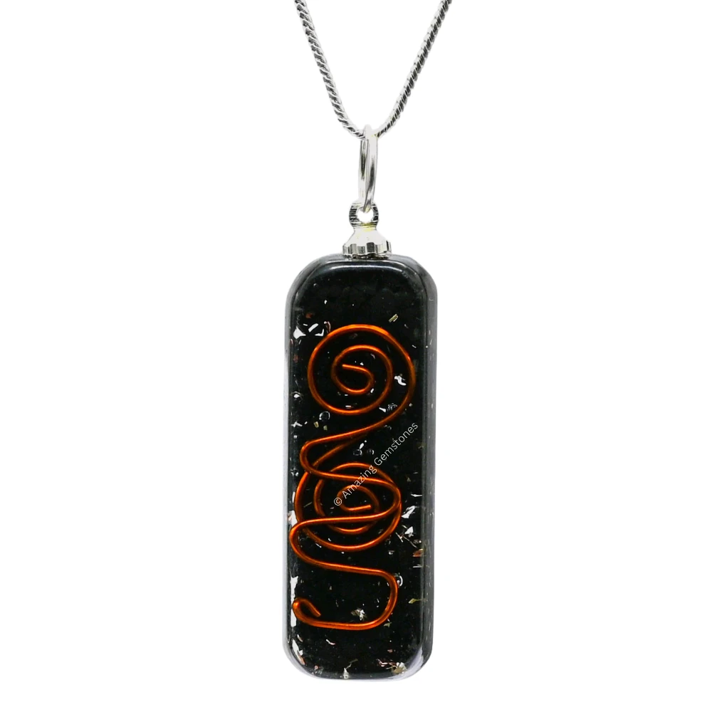 Black Tourmaline Crystal Orgone Pendant - Rectangle