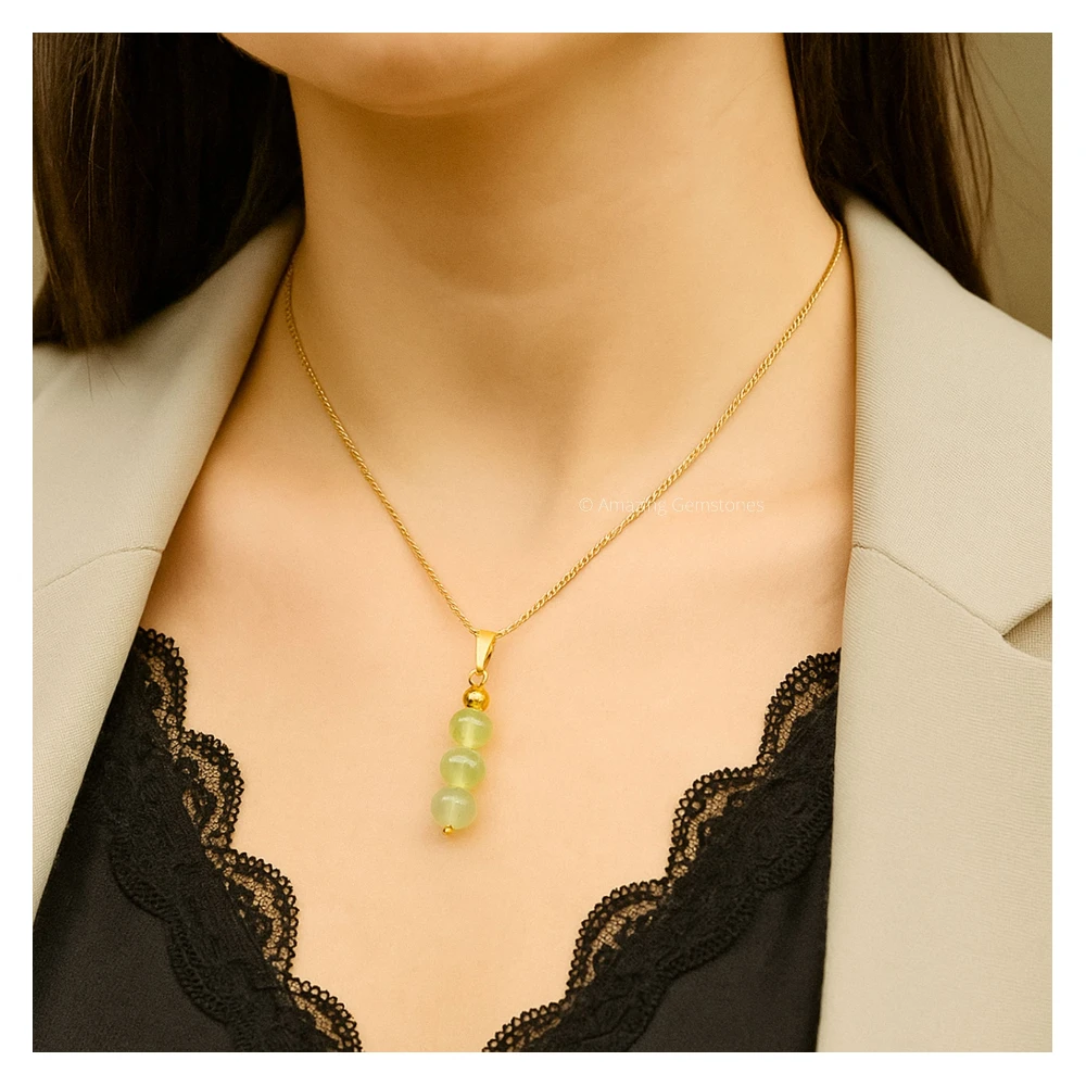 Prehnite Bead Pendant (Gold)