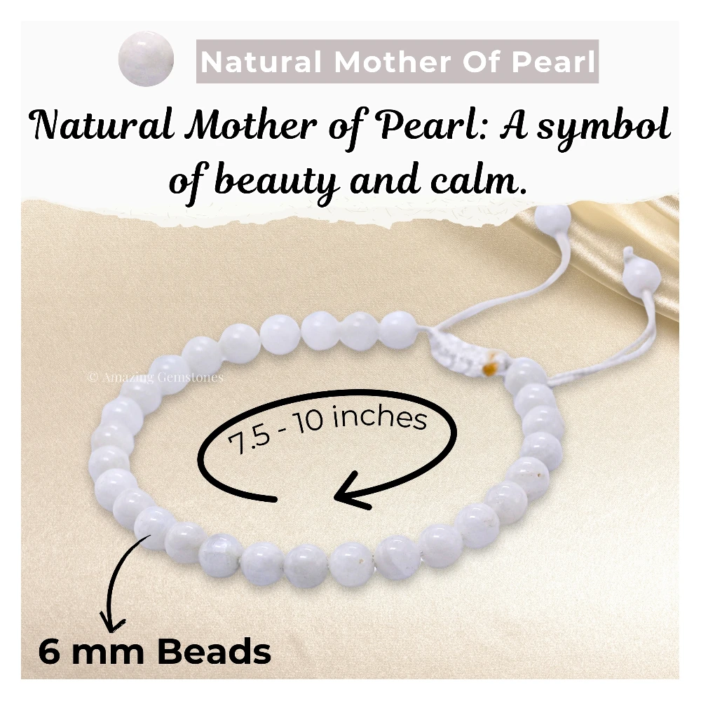 Mother of Pearl Healing Crystal Bracelets - 6mm Beads (Adjustable)