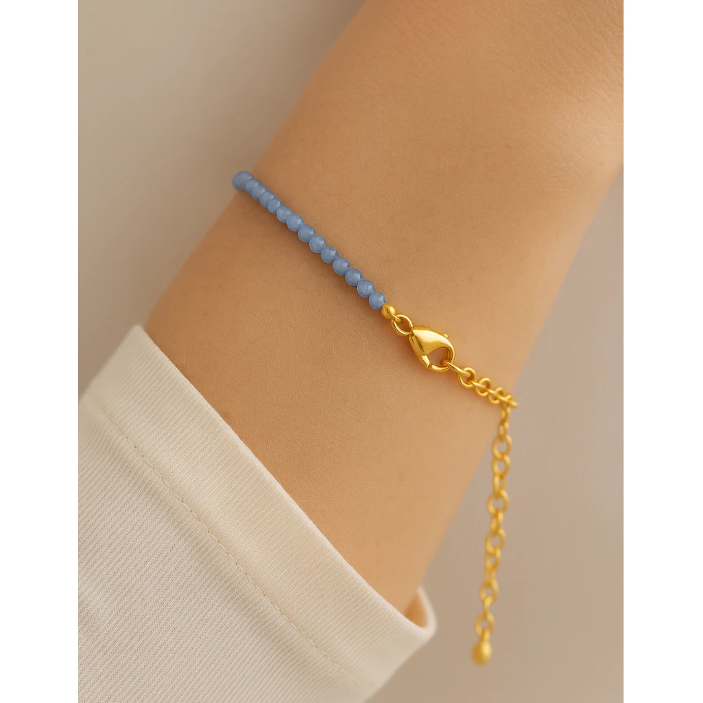 Blue Chalcedony Crystal Bracelet - 2mm Faceted Bead (Gold)
