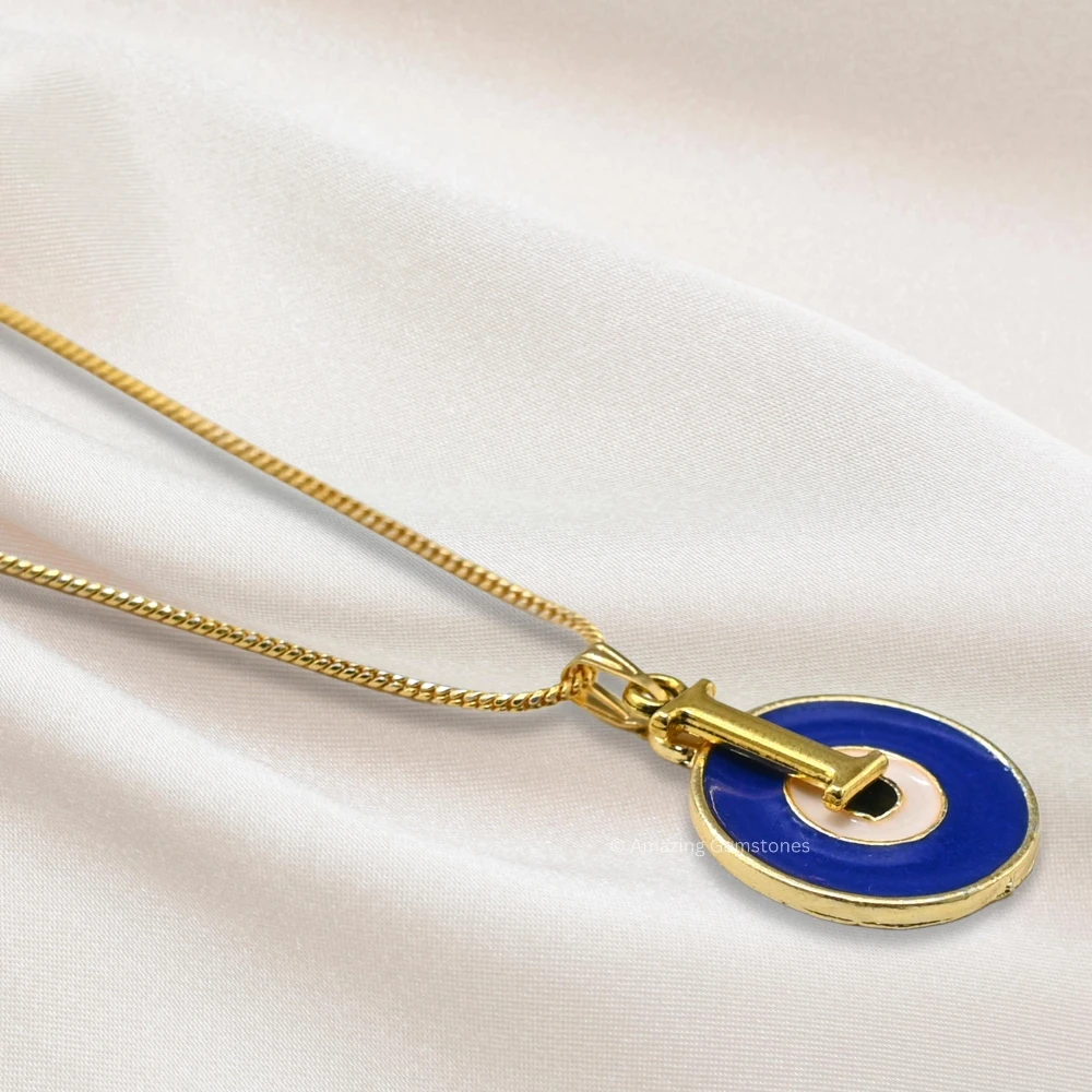 Evil Eye Pendant Necklace with I Initial