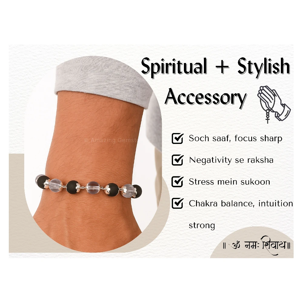 Sphatik Crystal and Karungali Bracelet (Silver Chain)