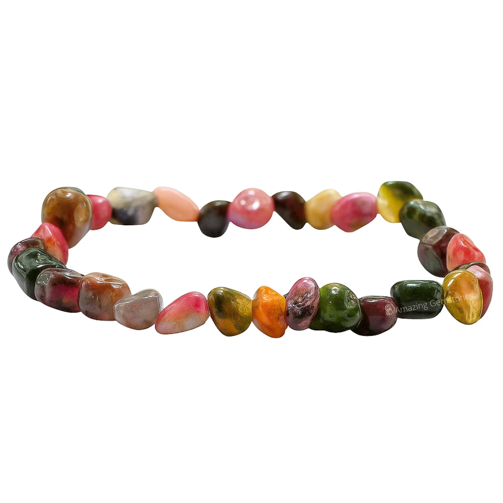 Multi Tourmaline Tumbled Stone Bracelet (Stretchable)