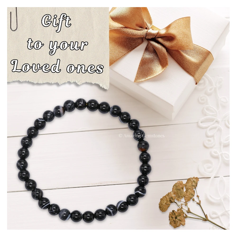Black Banded Healing Crystal Bracelets - 6mm Beads