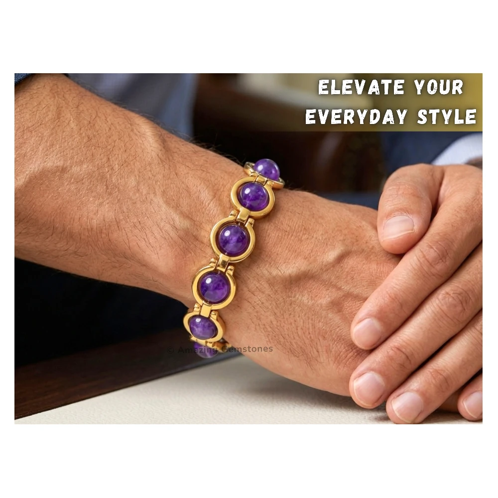 Amethyst Bracelet - Round Gold Chain (Pack of 1)