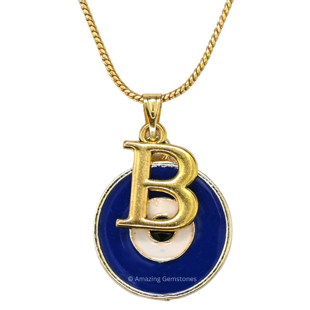Evil Eye Pendant Necklace with B Initial
