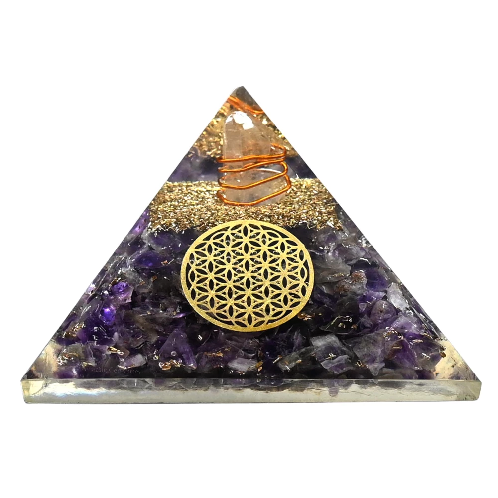 Amethyst Orgone Pyramid - Flower of Life