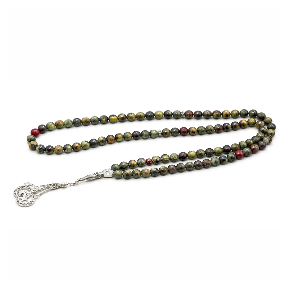 Dragon Bloodstone Crystal Tasbeeh Sibha Prayer Beads (Silver)