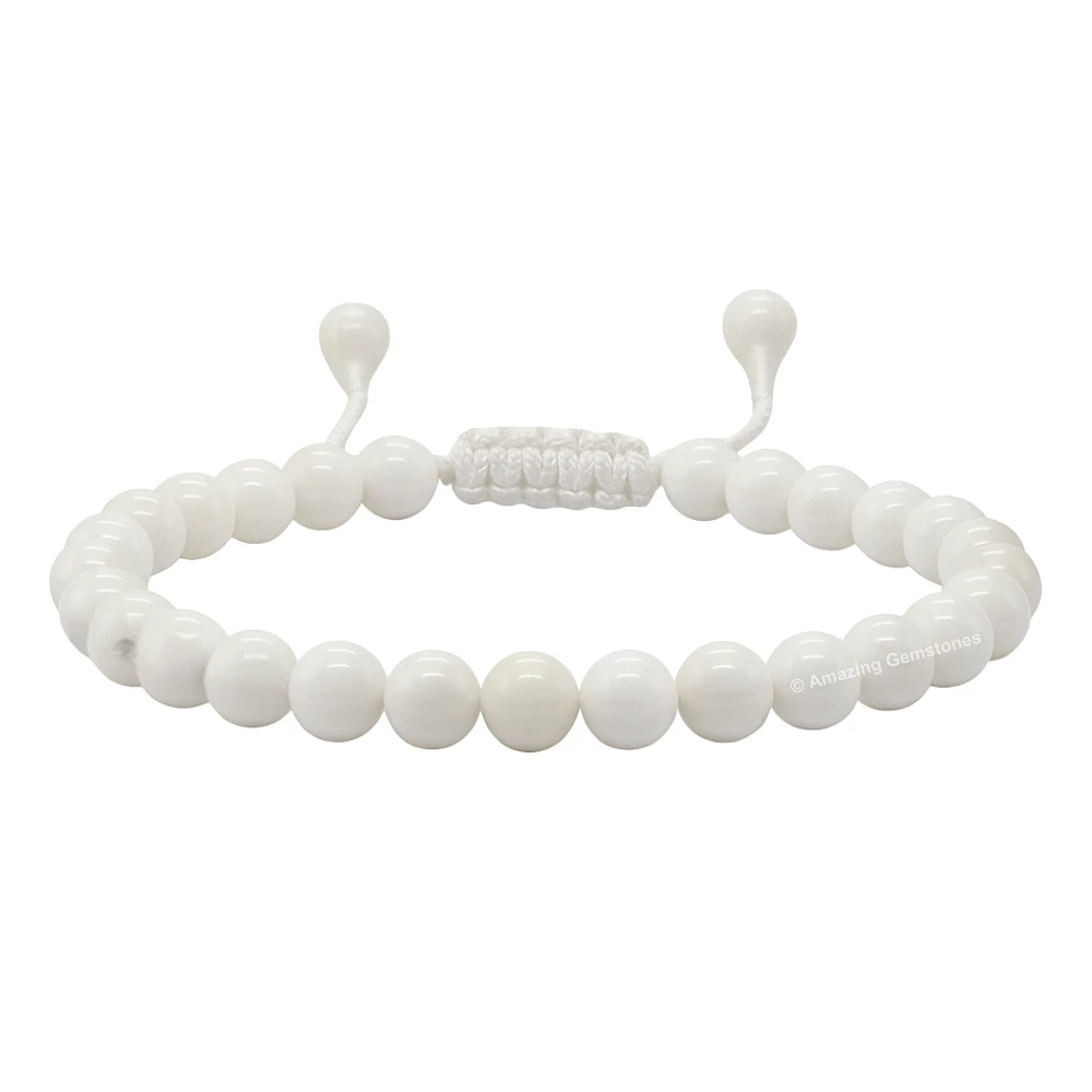 White Moonstone Healing Crystal Bracelets - 6mm Beads (Adjustable)