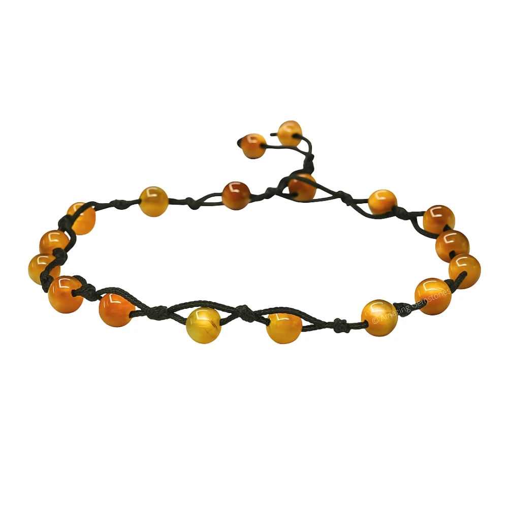 Yellow Cat's Eye Anklet (Hand Knotted)