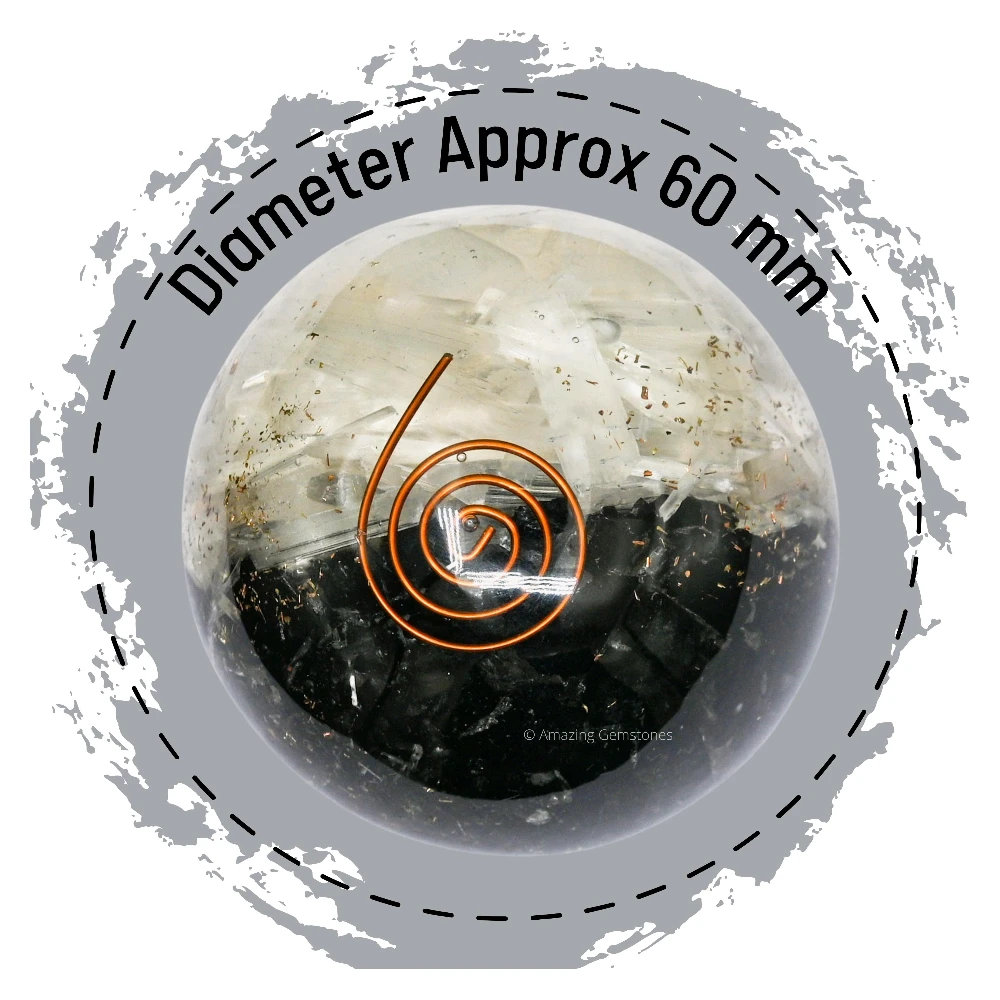 Black Tourmaline Selenite (Layer) Orgone Sphere (2.5 Inch)