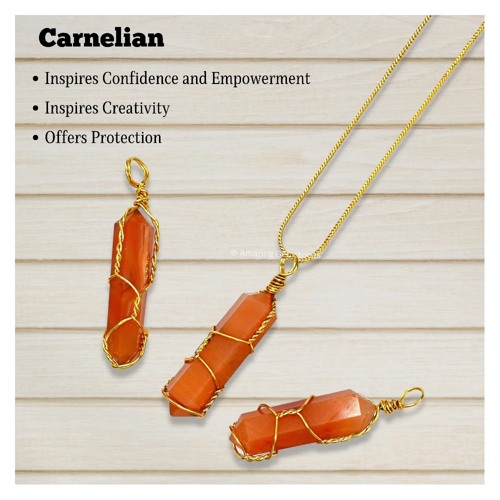 Carnelian Necklace - Wire Wrapped Double Point (Gold)