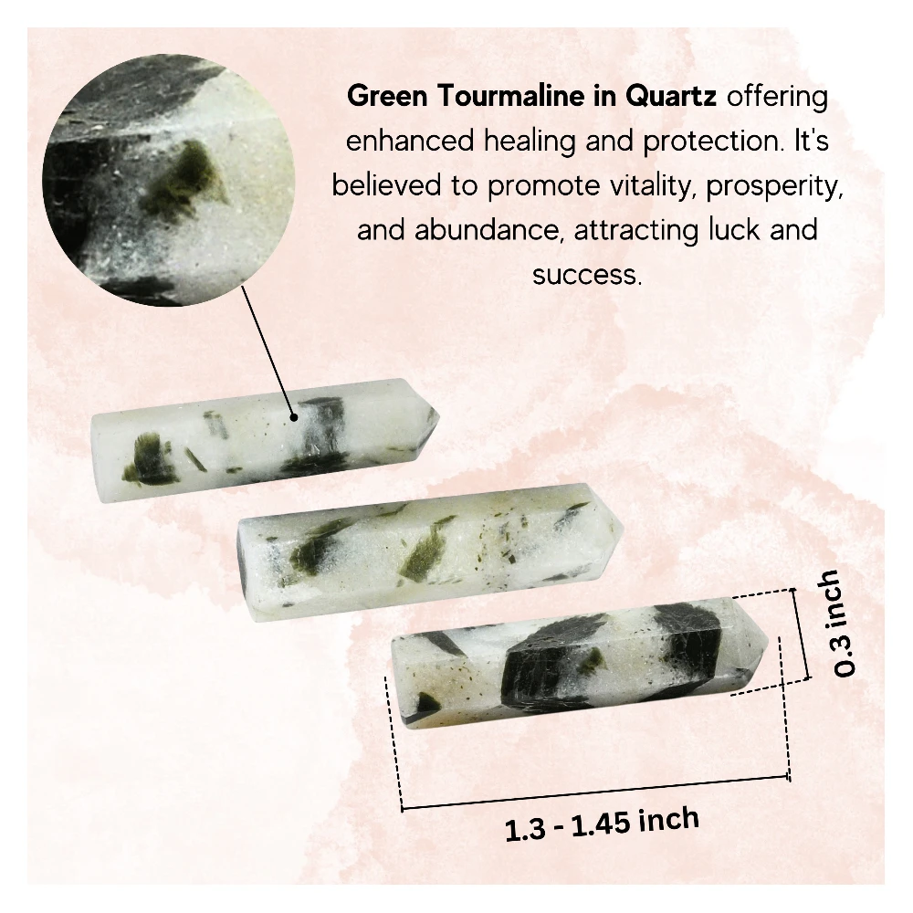 Green Tourmaline In Quartz Pencil Points (Set of 50)