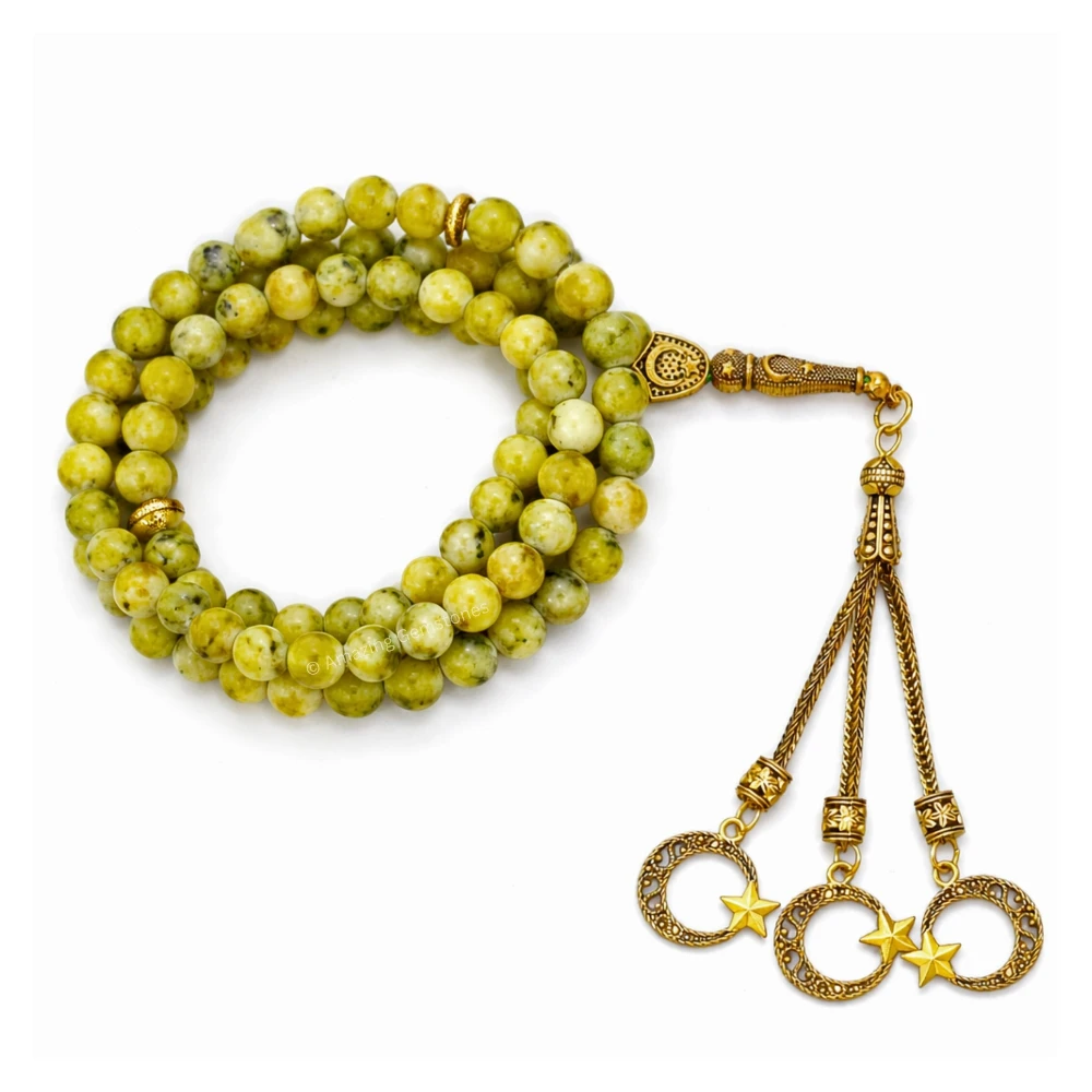 Serpentine Crystal Tasbeeh Sibha Prayer Beads (Gold)